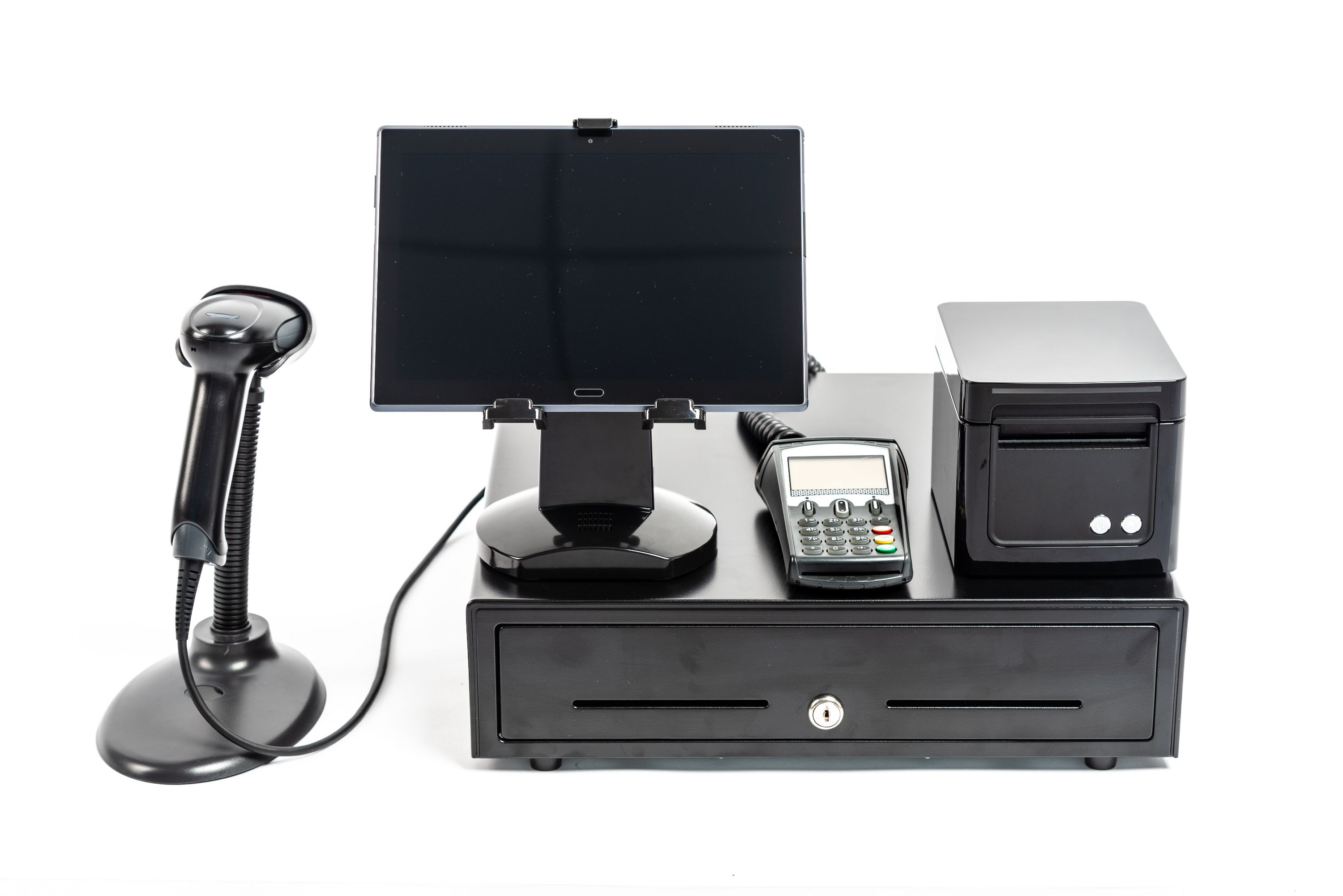 TPV avec tiroir caisse, imprimante, TPE, scanner code barre et écran tactile
