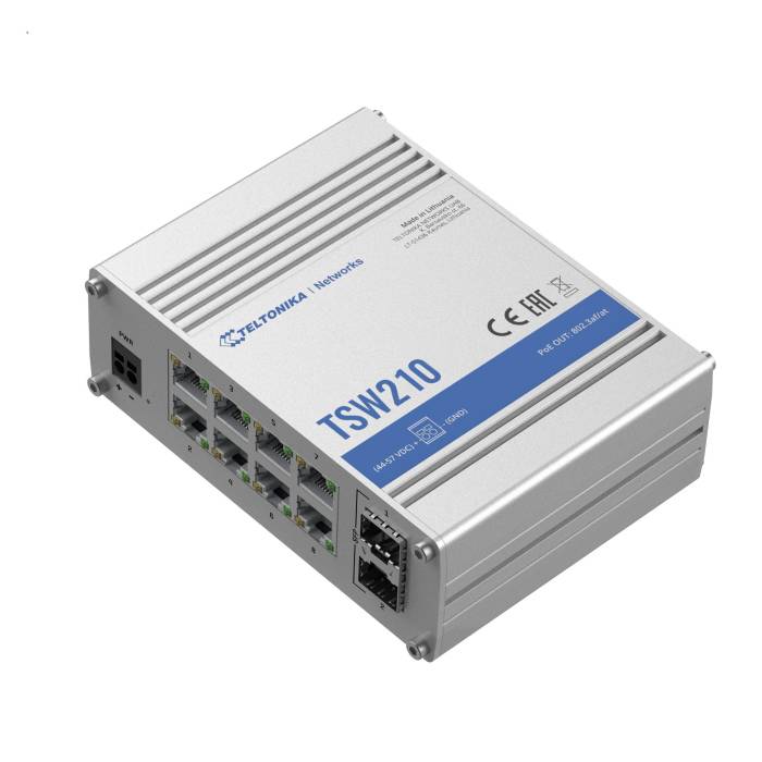 Switch industriel 8 ports Ethernet gigabit et deux ports SFP Fibre optique  TSW210 Teltonika